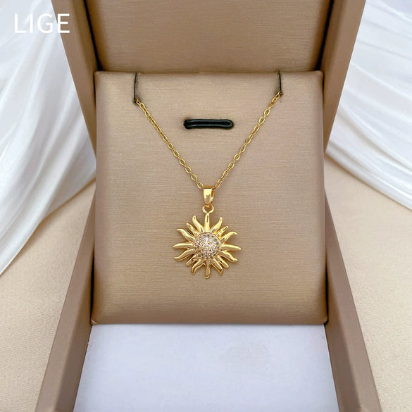 Necklace Titanium Steel Sunflower Geometric Copper Stainless Steel