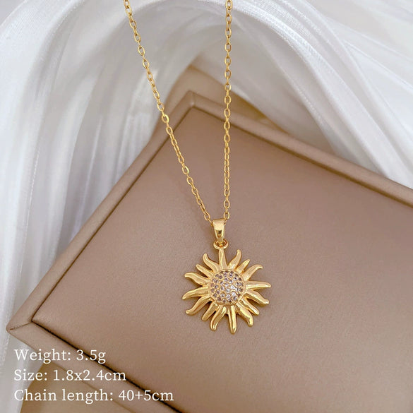 Necklace Titanium Steel Sunflower Geometric Copper Stainless Steel