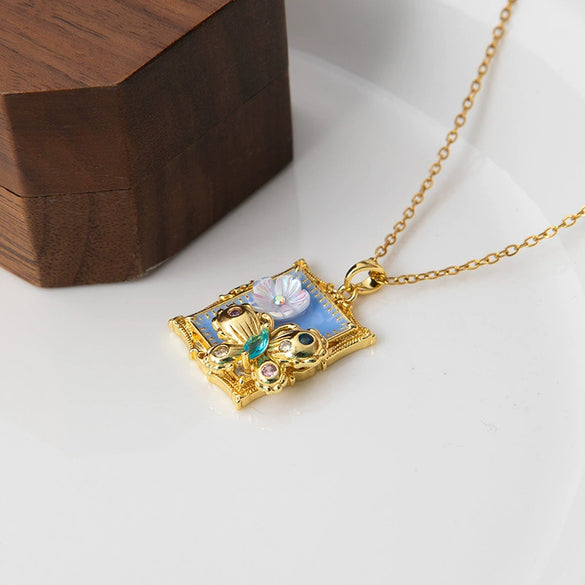 Necklace Titanium Steel Three Dimensional Rose Oil Painting Pattern Electroplated For Women