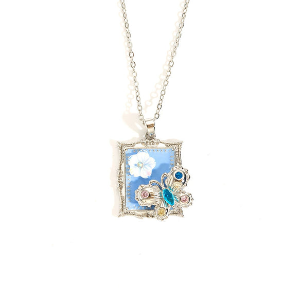 Necklace Titanium Steel Three Dimensional Rose Oil Painting Pattern Electroplated For Women
