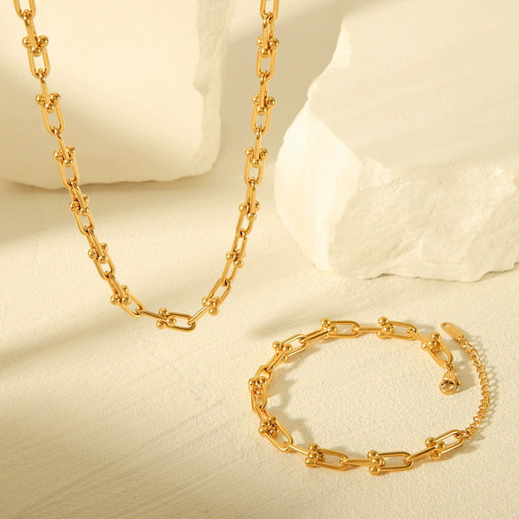Necklace Titanium Steel U Shaped Horseshoe Buckle Artificial Crystal Geometric Electroplated