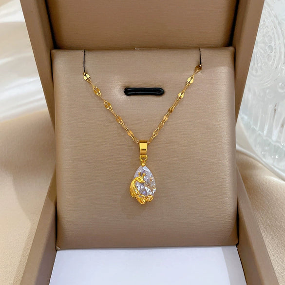 Necklace Titanium Steel Water Drop Phoenix Geometric Diamond Zircon Cartoon Light Luxury Design