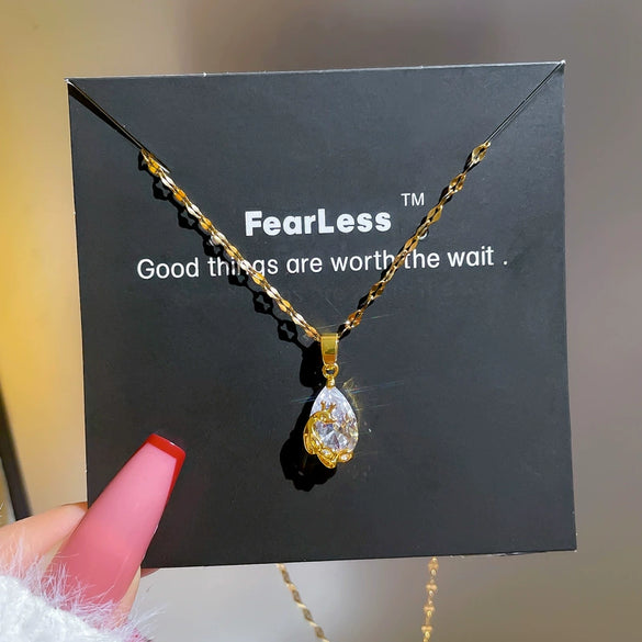 Necklace Titanium Steel Water Drop Phoenix Geometric Diamond Zircon Cartoon Light Luxury Design