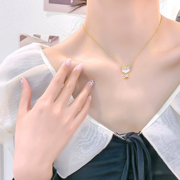 Necklace Titanium Steel Women's Cat's Eye Little Tiger Pendant Copper Electroplating With Letters Numbers Text Pattern