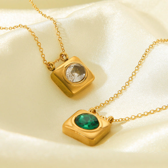 Necklace Titanium Steel Zircon Geometric Style