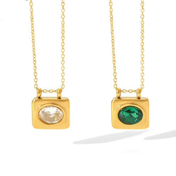 Necklace Titanium Steel Zircon Geometric Style