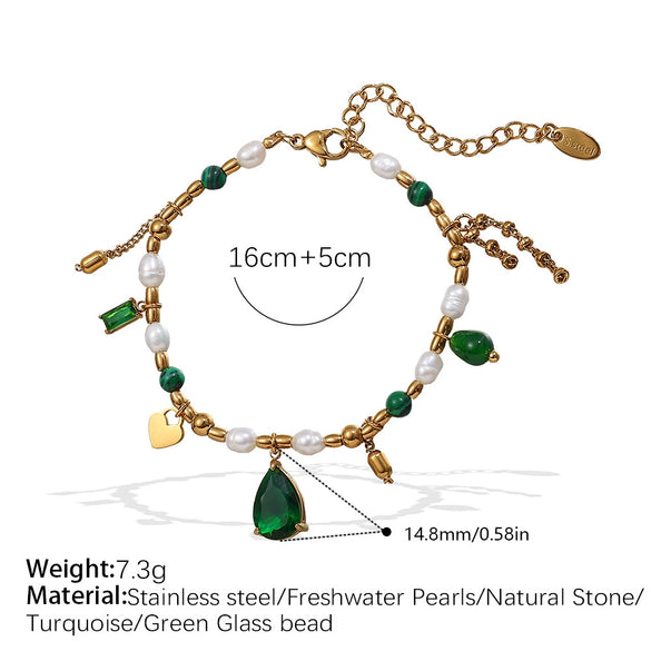 Necklace 316L Stainless Steel Zircon Natural Pearl Drop Shape Electroplating French Retro Minimalist Women's O Word Chain