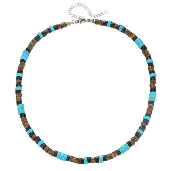 Necklace Turquoise Wood Chips Pine Stones Geometric Handmade