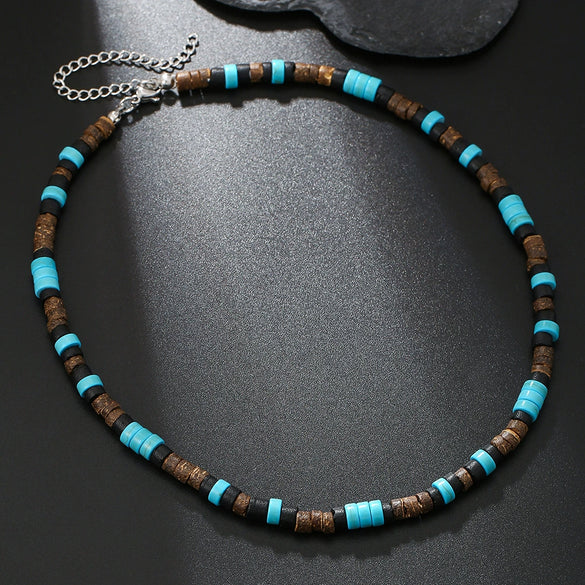 Necklace Turquoise Wood Chips Pine Stones Geometric Handmade