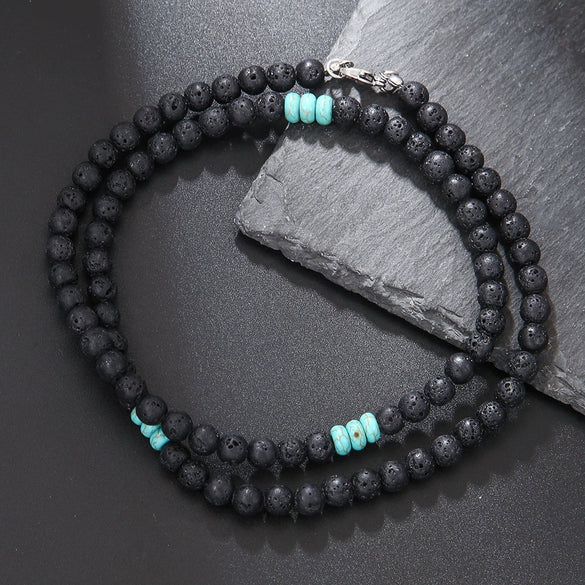 Necklace Turquoise Wood Chips Pine Stones Geometric Handmade