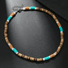 Necklace Turquoise Wood Chips Pine Stones Geometric Handmade