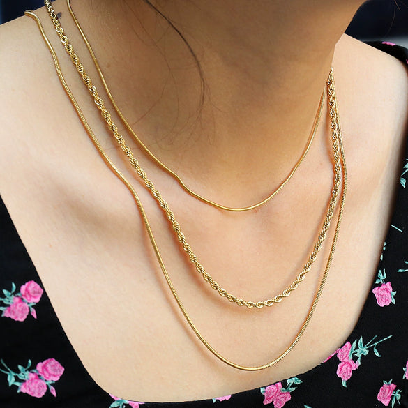 Necklace Twist Snake Bone Titanium Steel Electroplated 18K Gold Geometric Style For Women