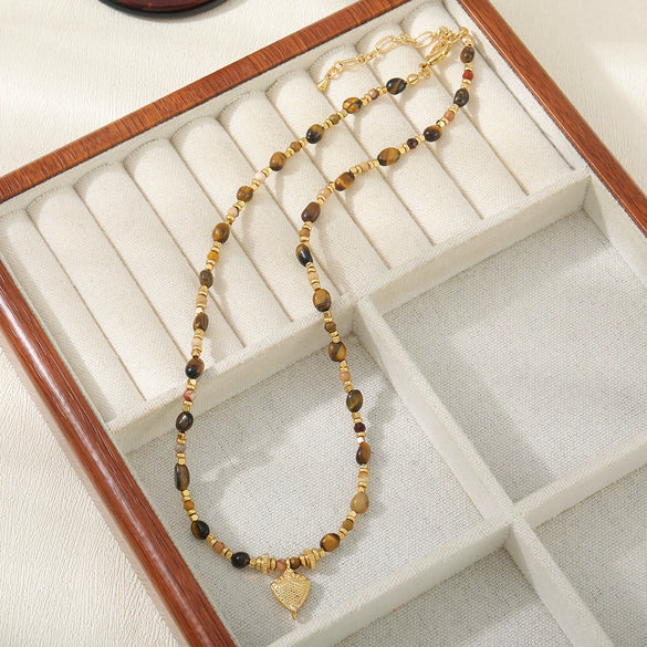 Necklace Vintage Natural Stone Animal Zodiac Handmade Egg Yolk Stone African Pine Citrine Rope Copper