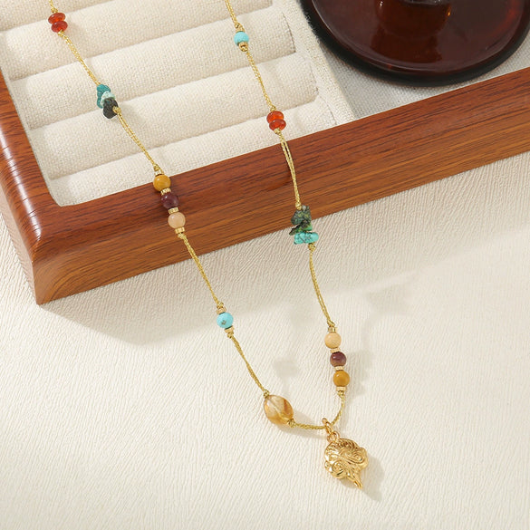 Necklace Vintage Natural Stone Animal Zodiac Handmade Egg Yolk Stone African Pine Citrine Rope Copper