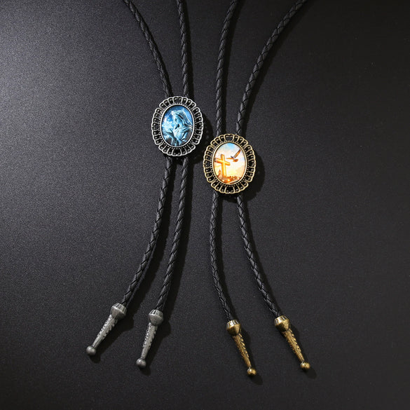 Necklace Vintage Retro Style Metal Alloy Plaid Geometric Leather Stone