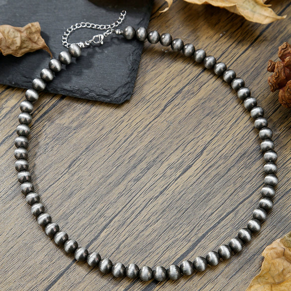 Necklace Western Denim Style Imitation Pearl Beaded Ccb Stainless Steel Geometric Handmade