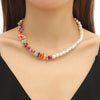 Necklace Women's Beaded Sweet Style With Flower Pattern Mixed Gem Inlay Electroplating Ball Chain