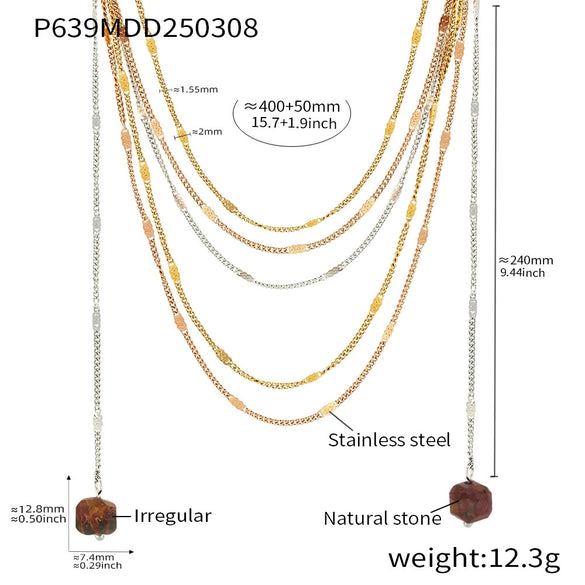 Necklace Women's Light Luxury Regular Chain With Natural Stone Pendant Titanium Steel Geometric Electroplating Design