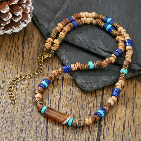 Necklace Wood Chip Coconut Shell Bohemian Geometric Handmade Stainless Steel
