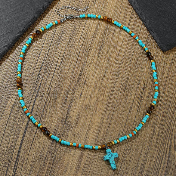 Necklace Wood Chip Coconut Shell Bohemian Geometric Handmade Stainless Steel