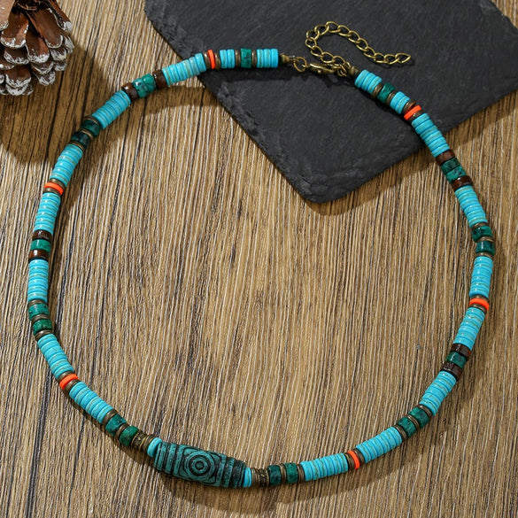 Necklace Wood Chip Coconut Shell Bohemian Geometric Handmade Stainless Steel