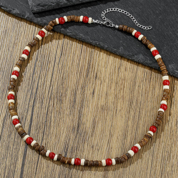 Necklace Wood Chip Coconut Shell Bohemian Geometric Handmade Stainless Steel