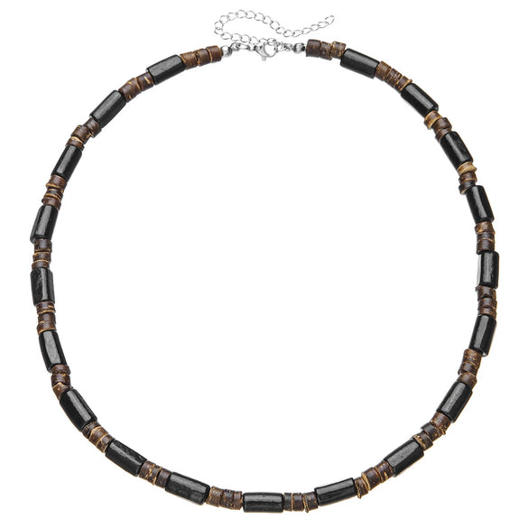 Necklace Wood Chip Coconut Shell Bohemian Geometric Handmade Stainless Steel