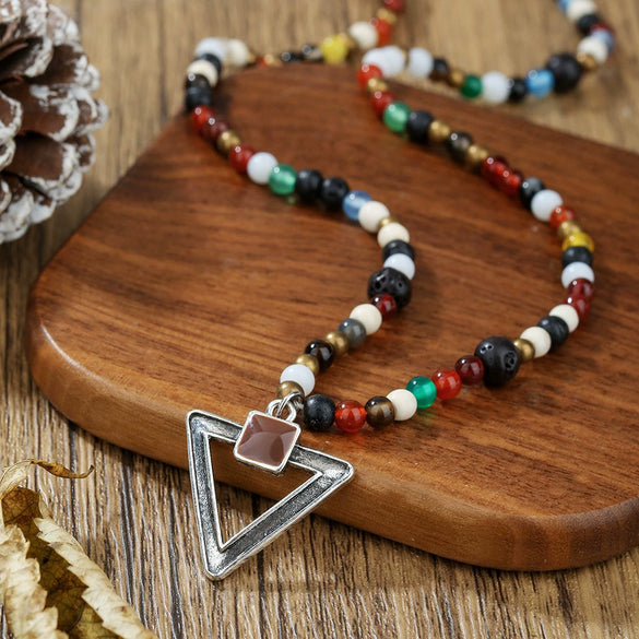 Necklace Wood Chip Coconut Shell Bohemian Geometric Handmade Stainless Steel