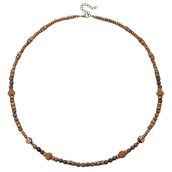 Necklace Wooden Beads Alloy Geometric Electroplated Bohemian Style O Word Chain
