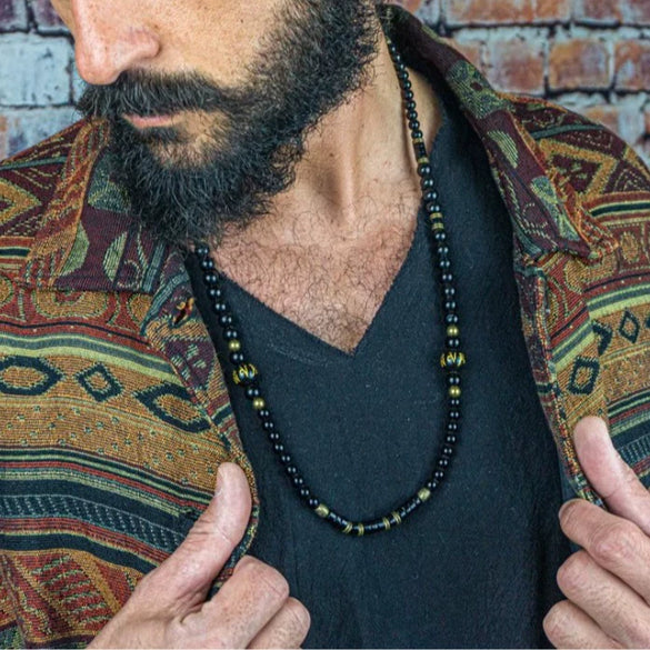 Necklace Wooden Beads Alloy Geometric Electroplating For Men