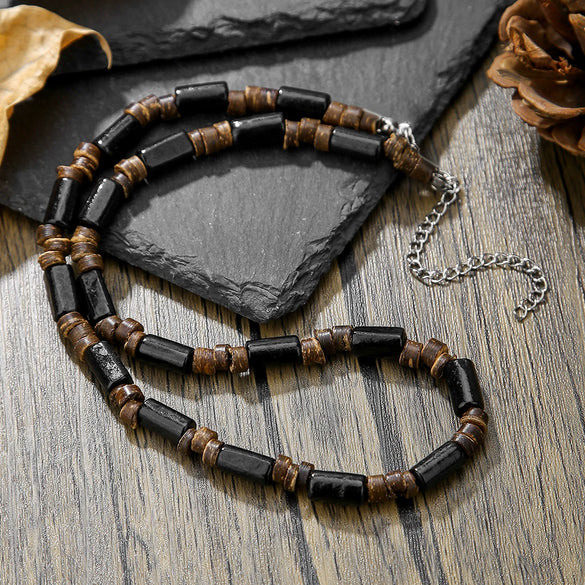 Necklace Wooden Chips Volcanic Stone Geometric Handmade Men's Personality Minimalist