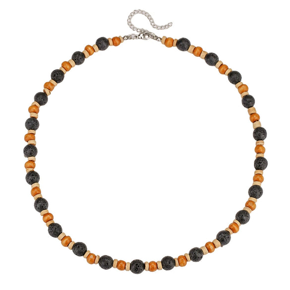 Necklace Wooden Chips Volcanic Stone Geometric Handmade Men's Personality Minimalist