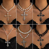 Necklace Zinc Alloy Geometric Diamond Microinlaid Imitation Pearl Multilayered Stacked Exaggerated Jewelry