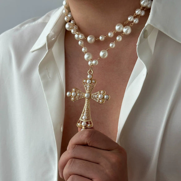 Necklace Zinc Alloy Geometric Diamond Microinlaid Imitation Pearl Multilayered Stacked Exaggerated Jewelry