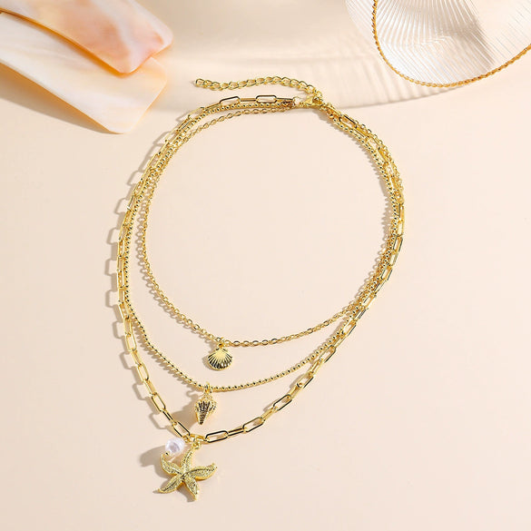 Necklace Zinc Alloy Geometric Shell Conch Sea Star Pendant Electroplating For Women