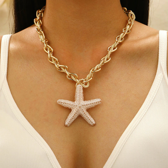 Necklace Zinc Alloy Stainless Steel Woven Starfish Conch Pendant Electroplating