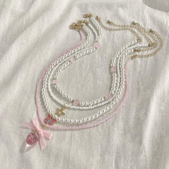 Necklace Zinc Alloy Sweet Style Handmade With Bow Strawberry Star Geometric Fruit Pendant