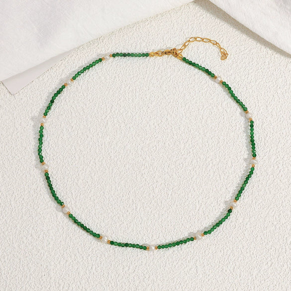 Necklace Zircon Titanium Steel Geometric Handmade Freshwater Pearl Beaded Clavicle Chain For Women