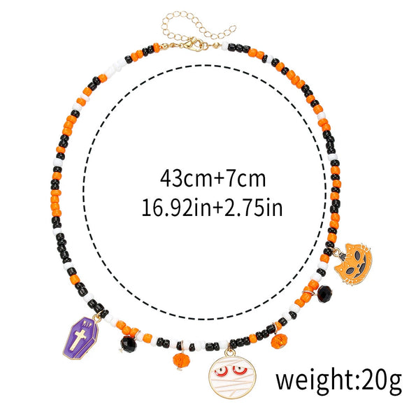 Necklaces Alloy Glass Glazed Rice Bead Handmade With Scary Ghost Tombstone Pumpkin Festive Elements For Women