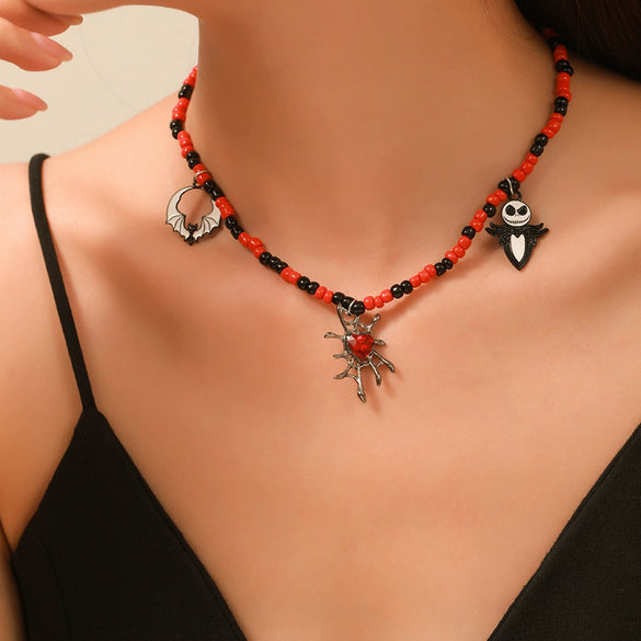 Necklaces Alloy Glass Glazed Rice Bead Handmade With Scary Ghost Tombstone Pumpkin Festive Elements For Women
