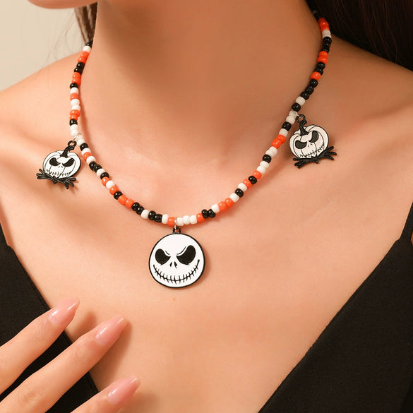 Necklaces Alloy Glass Glazed Rice Bead Handmade With Scary Ghost Tombstone Pumpkin Festive Elements For Women