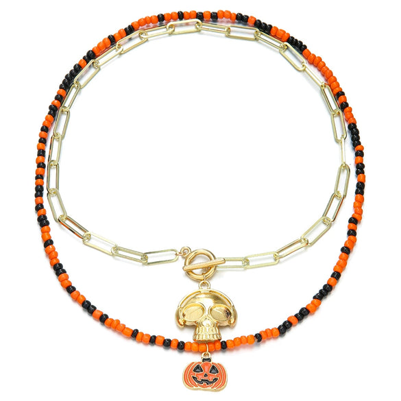 Necklaces Alloy Glass Glazed Rice Bead Handmade With Scary Ghost Tombstone Pumpkin Festive Elements For Women