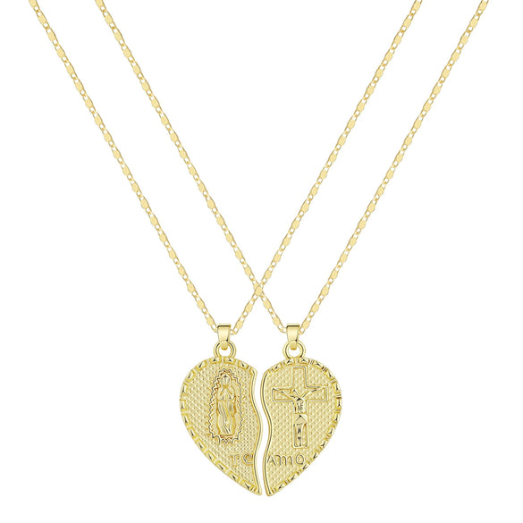Necklaces Copper Real Gold Electroplated Geometric Pattern Twohalf Heart Pendant Stacked Clavicle Chain For Women