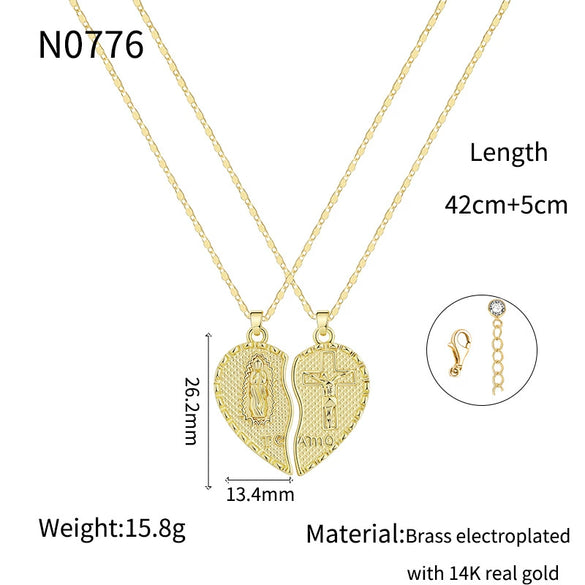 Necklaces Copper Real Gold Electroplated Geometric Pattern Twohalf Heart Pendant Stacked Clavicle Chain For Women