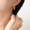 Neutral Retro 316L Stainless Steel Cshaped Earrings With White Green Zircon Inlaid And 18K Real Gold Plated