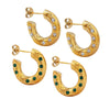 Neutral Retro 316L Stainless Steel Cshaped Earrings With White Green Zircon Inlaid And 18K Real Gold Plated