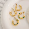 Neutral Retro 316L Stainless Steel Cshaped Earrings With White Green Zircon Inlaid And 18K Real Gold Plated