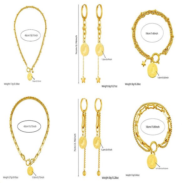 Neutral Style Goldplated Stainless Steel Coin Round Pendant Earrings Necklace Bracelet
