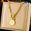 Neutral Style Goldplated Stainless Steel Coin Round Pendant Earrings Necklace Bracelet
