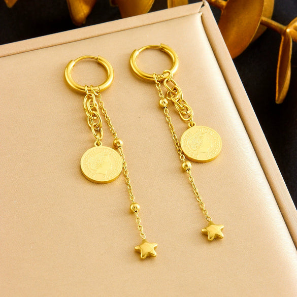 Neutral Style Goldplated Stainless Steel Coin Round Pendant Earrings Necklace Bracelet